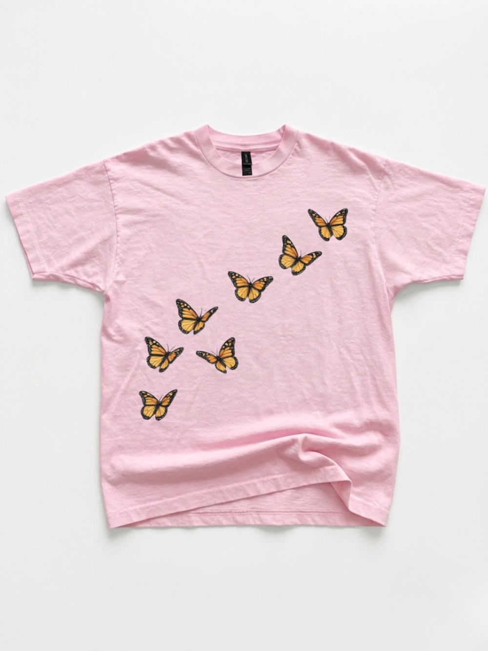 Gildan Light Pink Graphic Tee With Yellow Butterfly Design